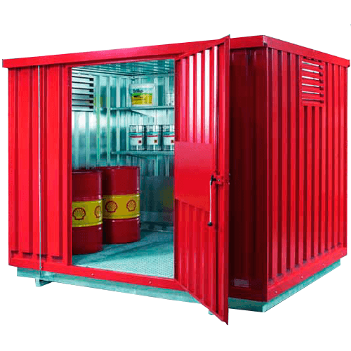 Container zur Lagerung wassergefährdender Flüssigkeiten und brennbarer Stoffe in Verbindung mit einer ex-geschützten technischen Lüftungsanlage.